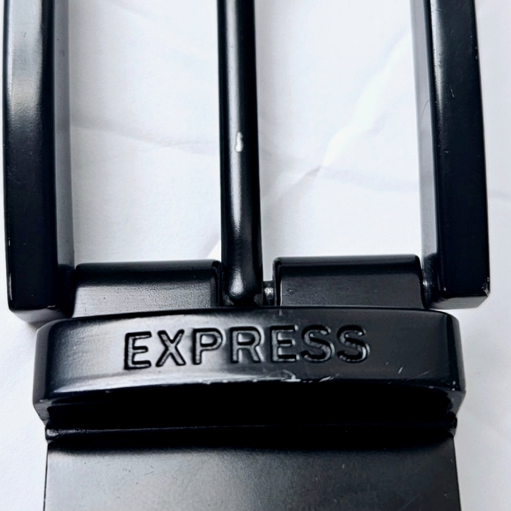 Express Men's Classic Black PU Split Leather Tectured Black Buckled Belt Sz38/39 - Picture 6 of 13
